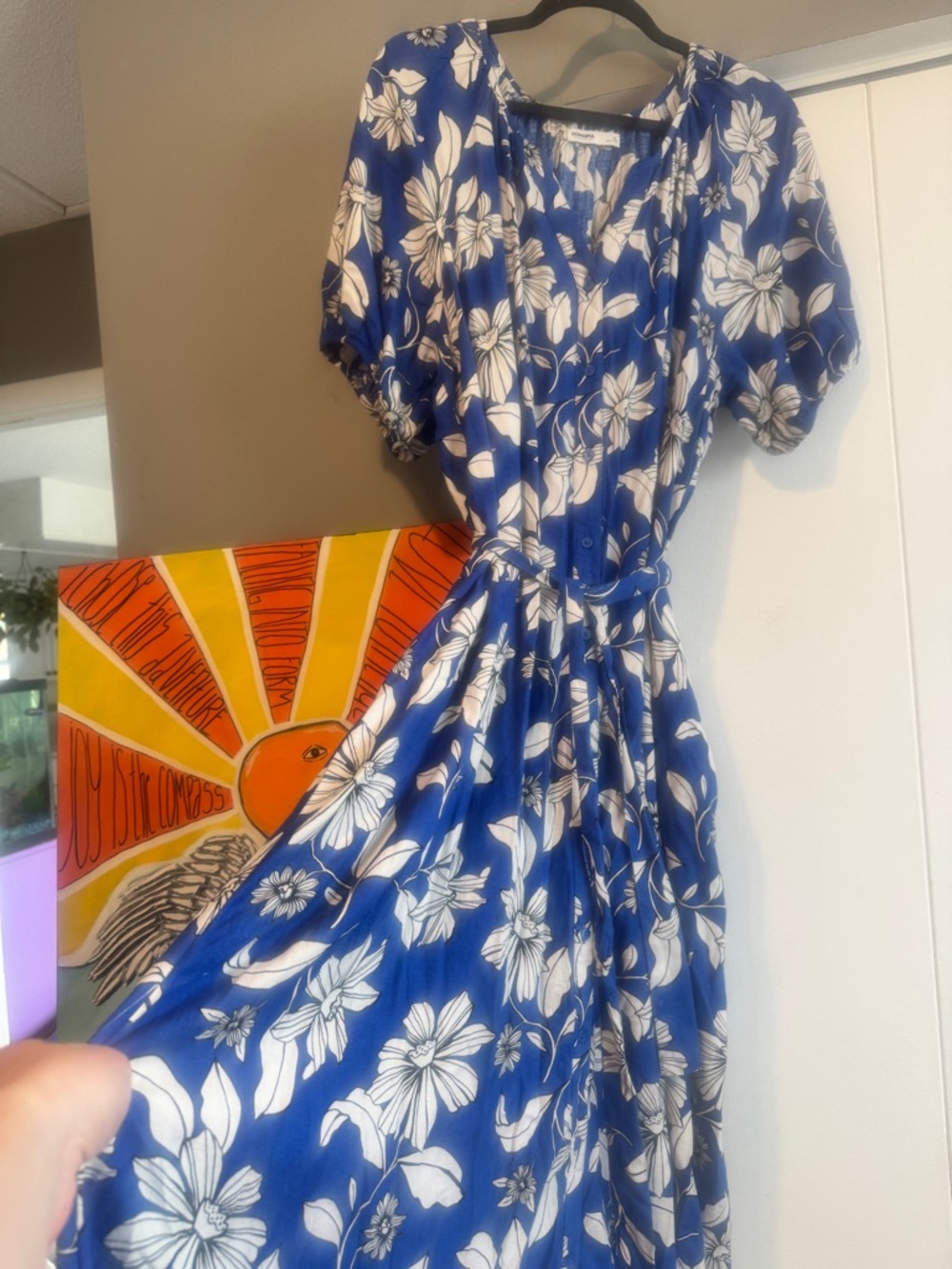 Linen Blend Floral Maxi Dress XL/1X | Blue & White Oversized Boho